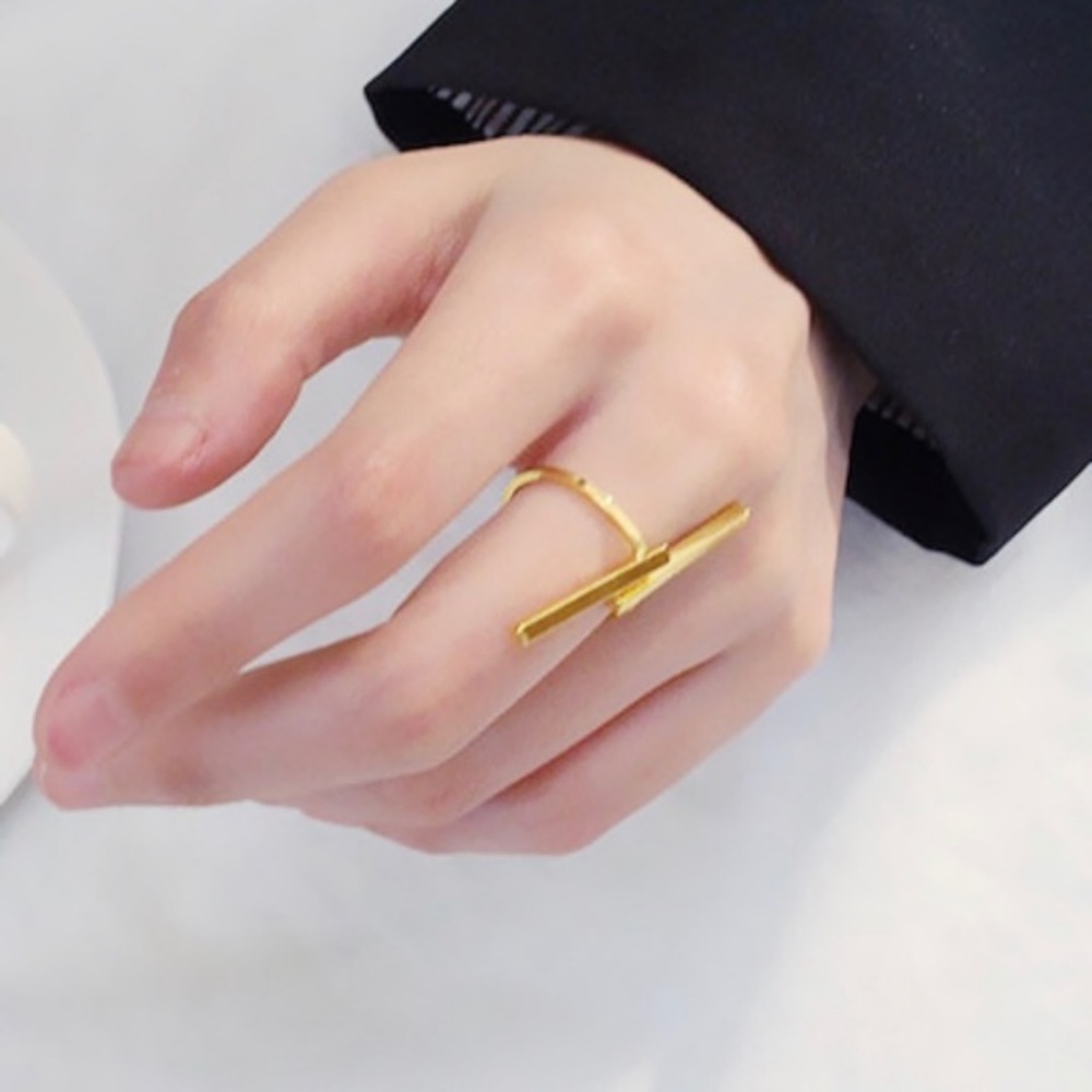🍒Double Gold Bar Geometric Trendy Boho Ring - Picture 2 of 4